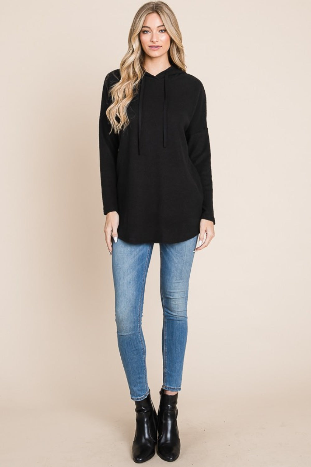 Maxct &BOMBOM Contrast Drawstring Drop Shoulder Knit Hoodie