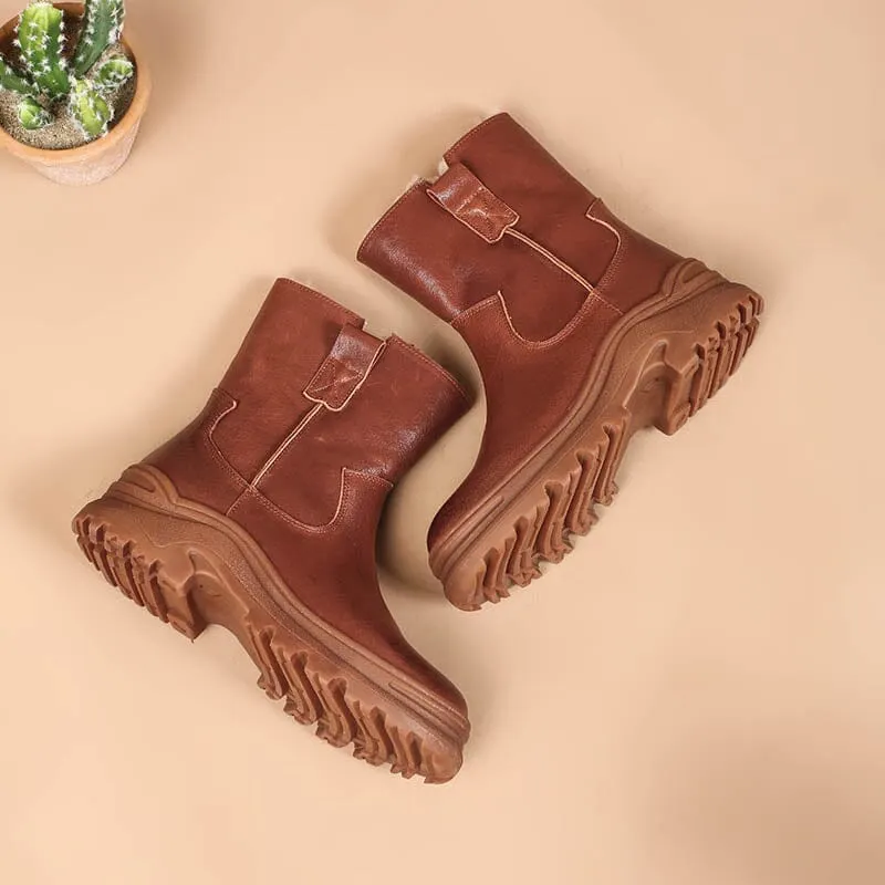Womens Shearling Lined Snow Boots for Cold Winter Retro Short Boots Maxct