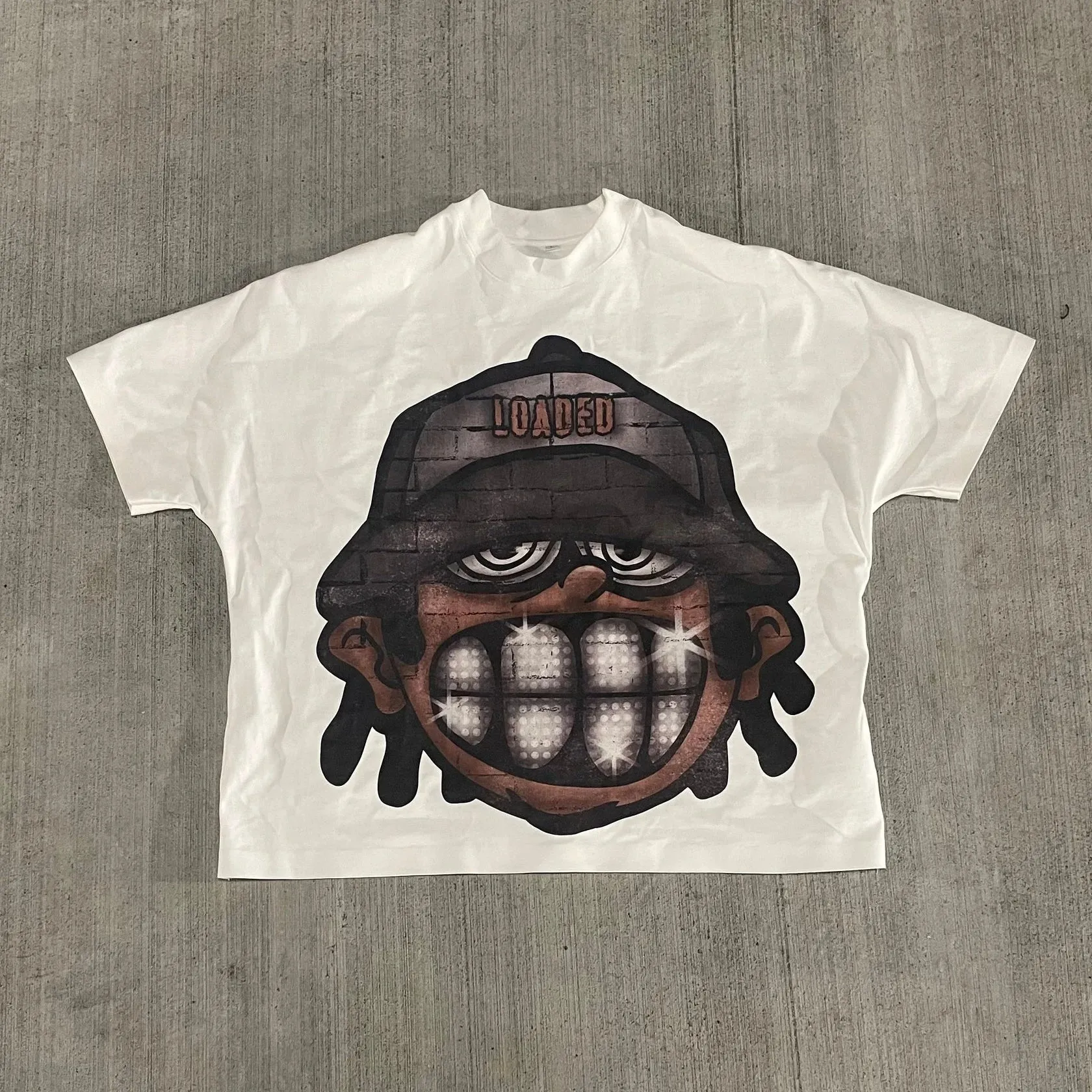 Maxct Y2K Drop Sleeves Oversized T Shirt Men Women Harajuku Hip Hop Cartoon Character Letter Graphic Printed T Shirt Cotton Goth Tops