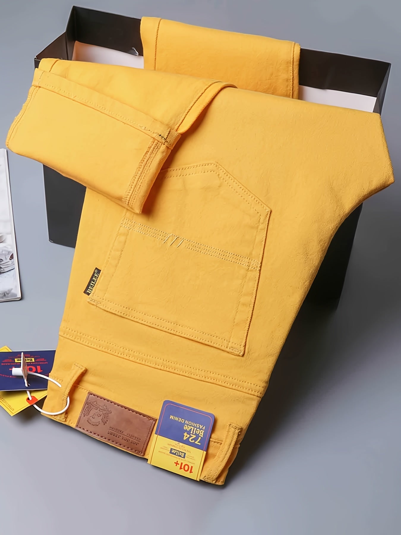 Maxct  Y2k Slim Fit Jeans, Men's Casual Street Style Solid Color Slightly Stretch Denim Pants For Spring Summer