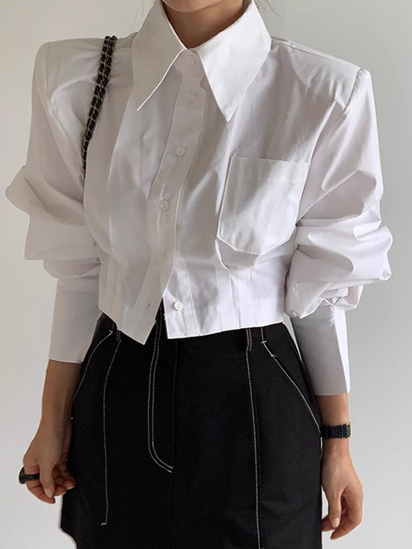 Maxct Cutout Back Tie Button Oversized Cropped Shirt
