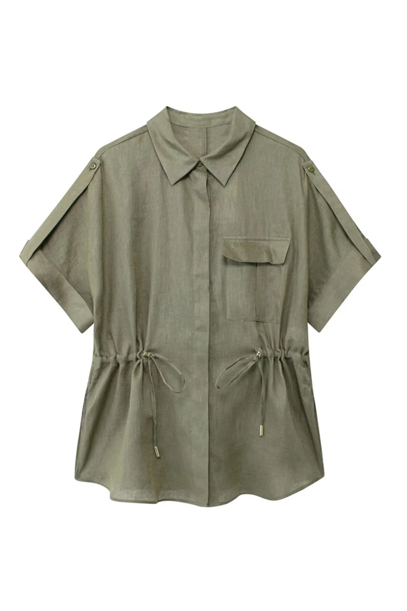 Maxct Half Sleeve Drawstring Shirt Long Pants Two-Piece Set
