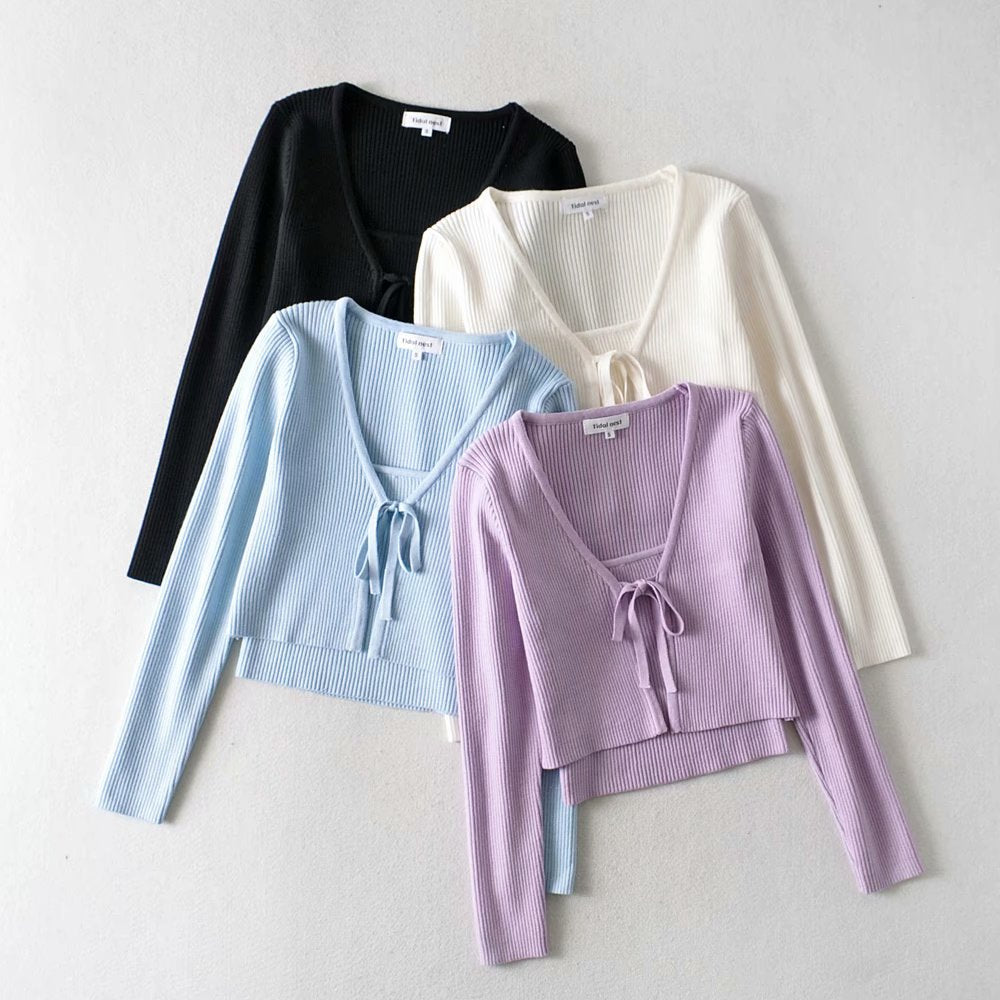 Maxct Flat-mouth Threaded Camisole Knitted Cardigan