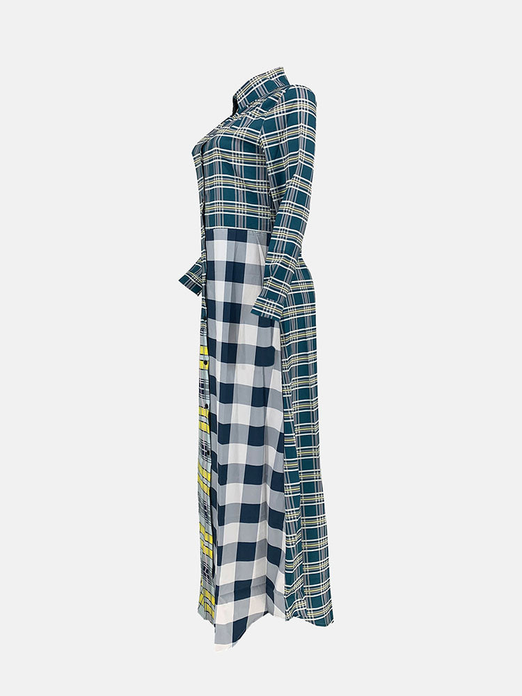 Plaid Turndown Collar Dresses Coat Maxct