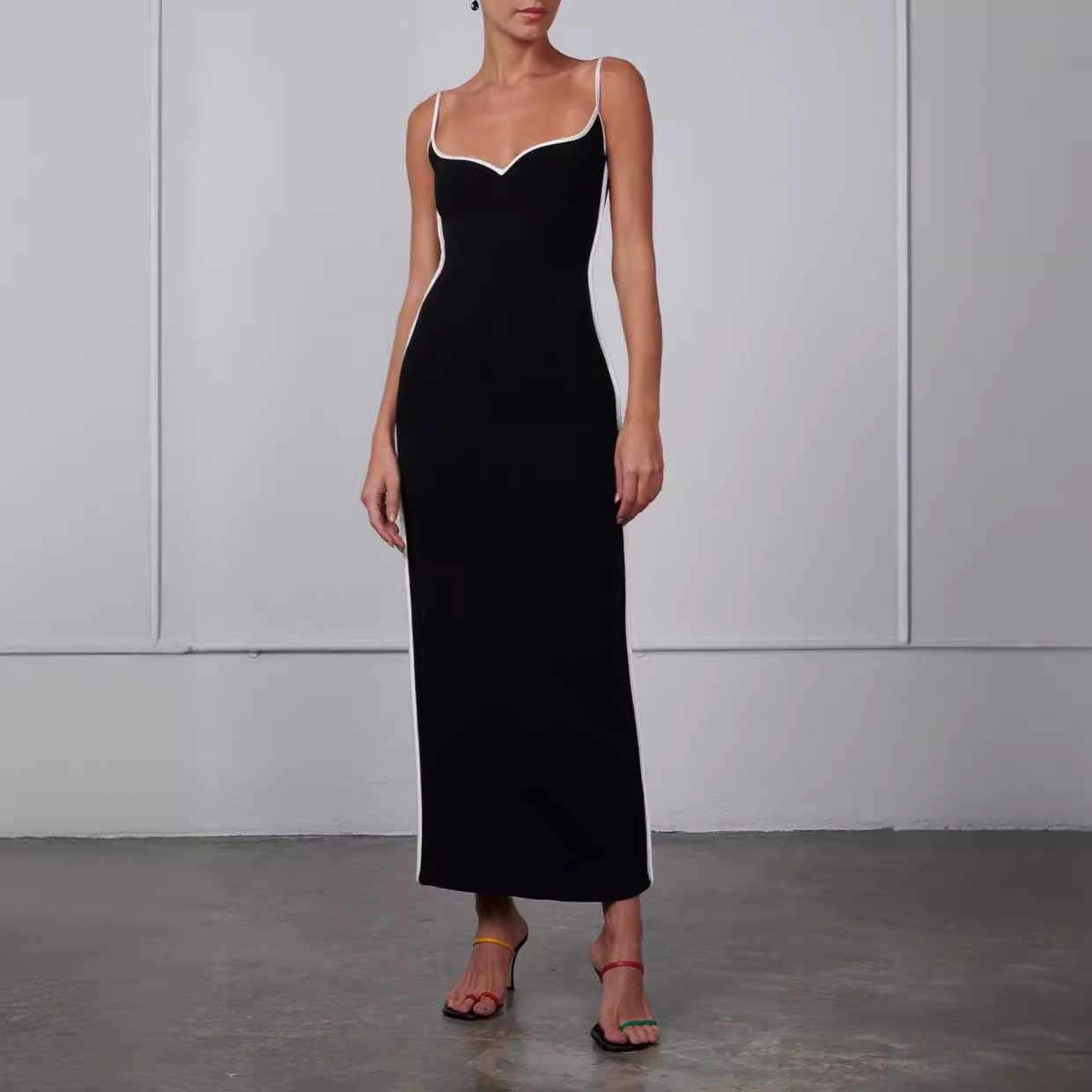 Maxct prom dresses Summer Women's Contrast Color Sling Sexy Backless Sheath Slim Fit Dress Women
