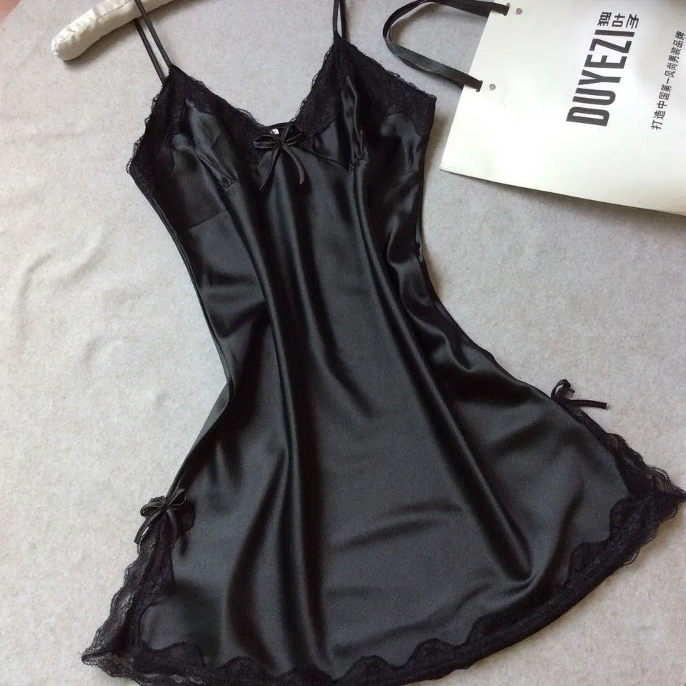 Maxct frat outfits Summer Silk-like Women's Suspender Nightdress Sexy V-neck Spinning Satin Pajamas Home Wear Agent