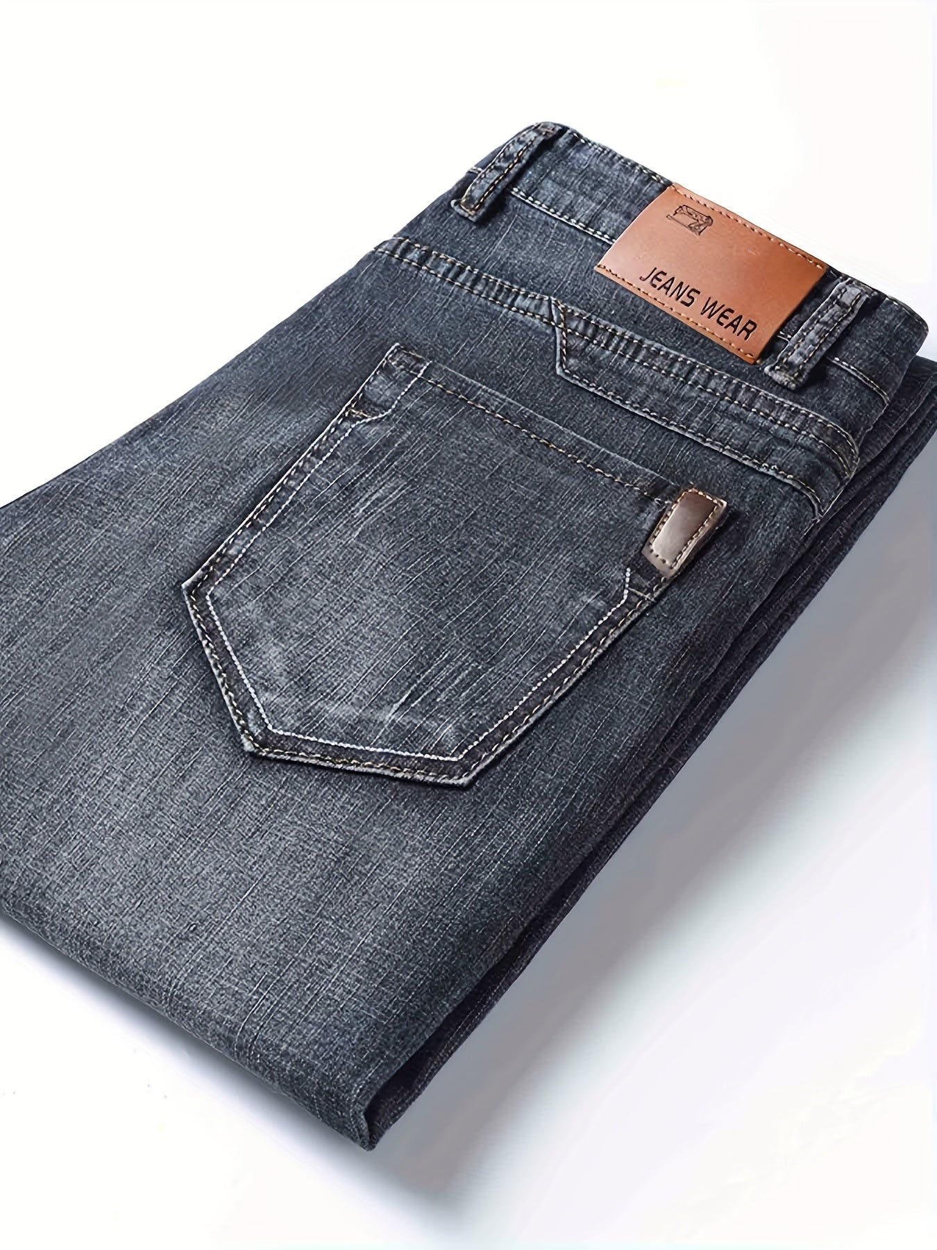 Maxct  Regular Fit Jeans, Men's Casual Street Style Distressed Medium Stretch Denim Pants For All Seasons