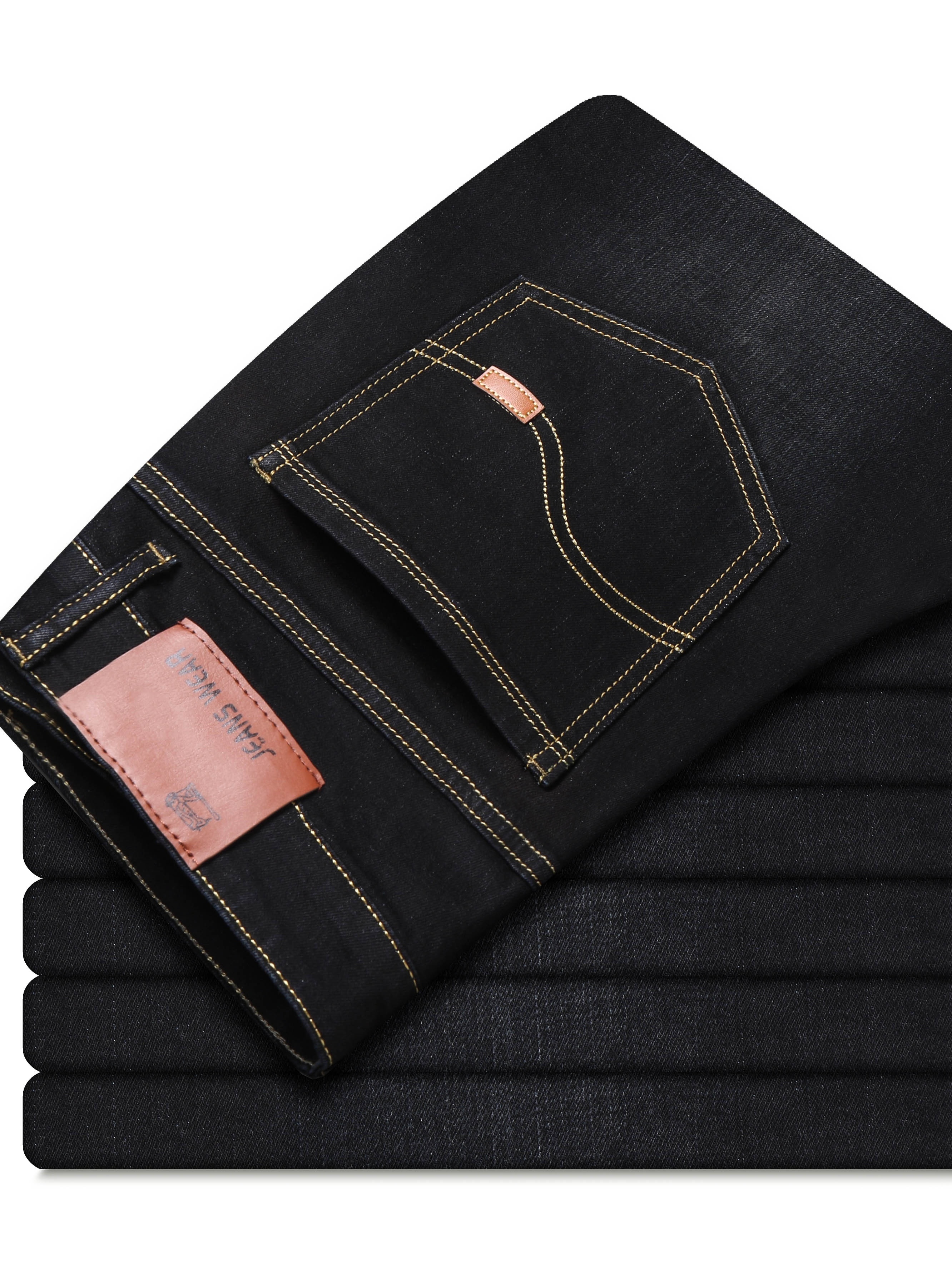 Men's Straight Leg Slim Stretch Retro Jeans Mid Waist Basic Zipper Wash Denim Pants