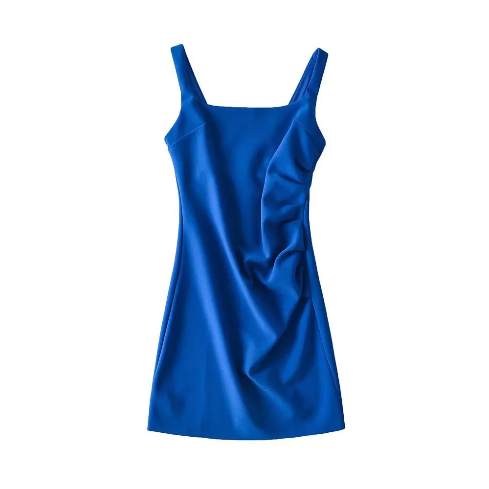Maxct Maxct New Pleated Vest Dress Summer Women's Solid Color Square Collar Sleeveless Hip Skirt