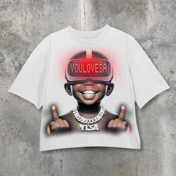 Maxct Y2K Cotton T Shirt Mens Womens Harajuku Hip Hop Big Eyes Mouth Graphic Printed Oversized T Shirt Retro Classic Short Sleeve Tops