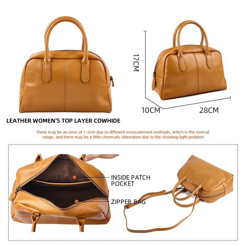 Women's Shoulder Bag Fashion First Layer Leather Bowling Bag Luxury Messenger Bag