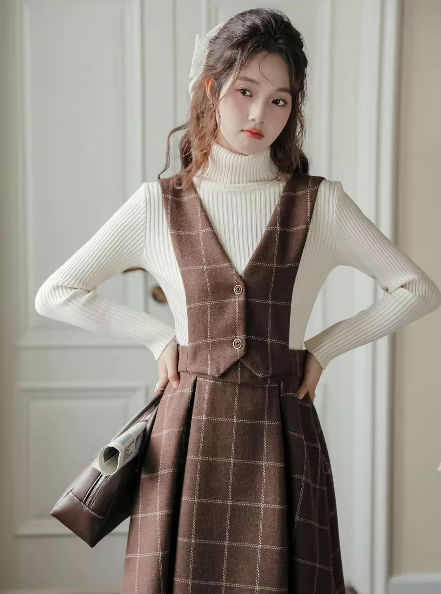 Plaid Vest Pinafore Dress Maxct