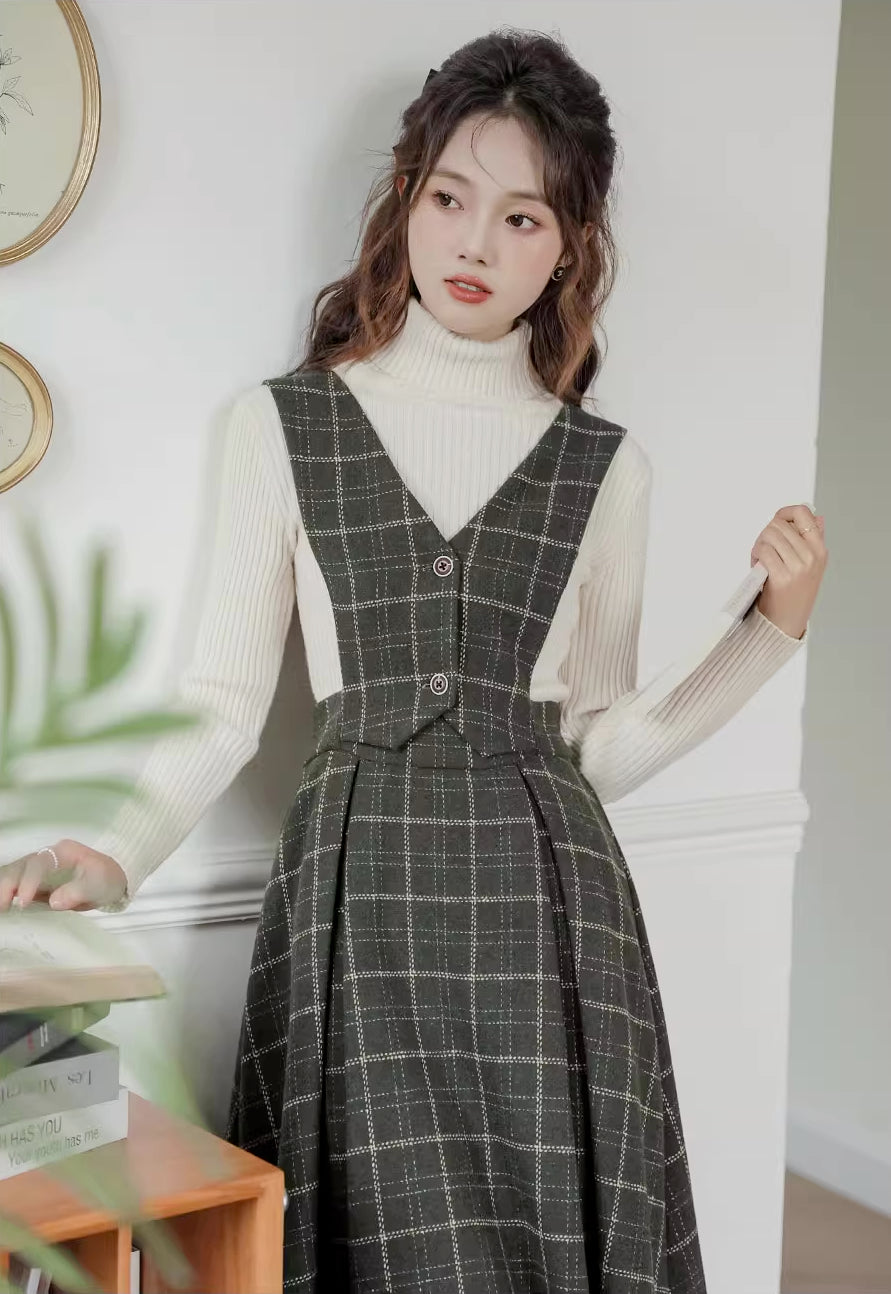 Plaid Vest Pinafore Dress Maxct