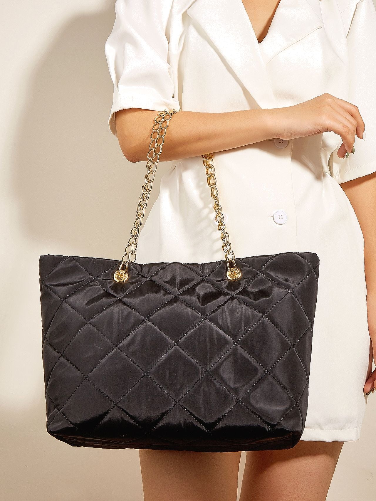 Maxct - Quilted Embossed Chain Shoulder Tote Bag  - Women Tote Bags