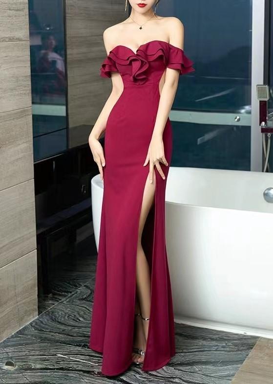 Maxct Women's Wear With Ear-rimmed Off-shoulder Bandage Dress French Style Women's Summer Party Adult Ceremony Evening Dress Dress
