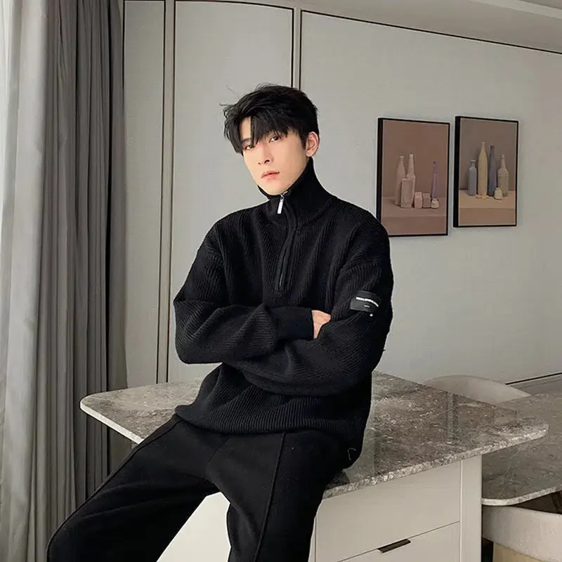 Maxct Thickened Turtleneck Half-Zip Lapel Sweater