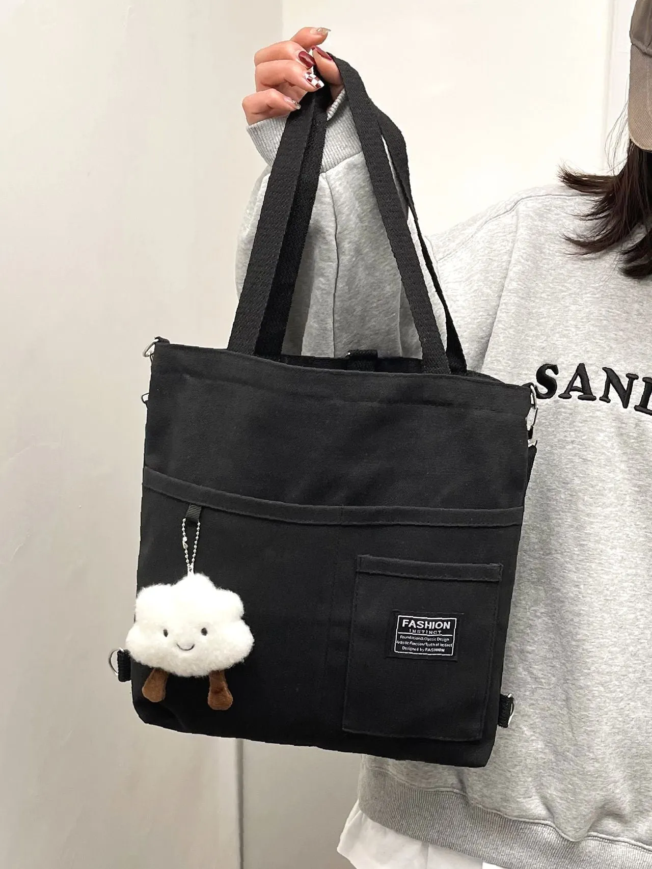 Maxct - Letter Graphic Shopper Bag with Bag Charm  - Women Tote Bags