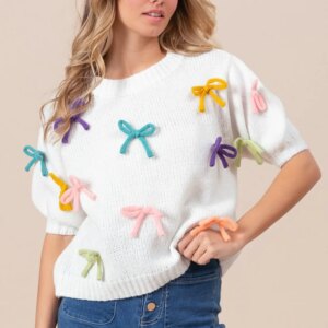 Maxct &BiBi Bow Detail Puff Sleeve Sweater