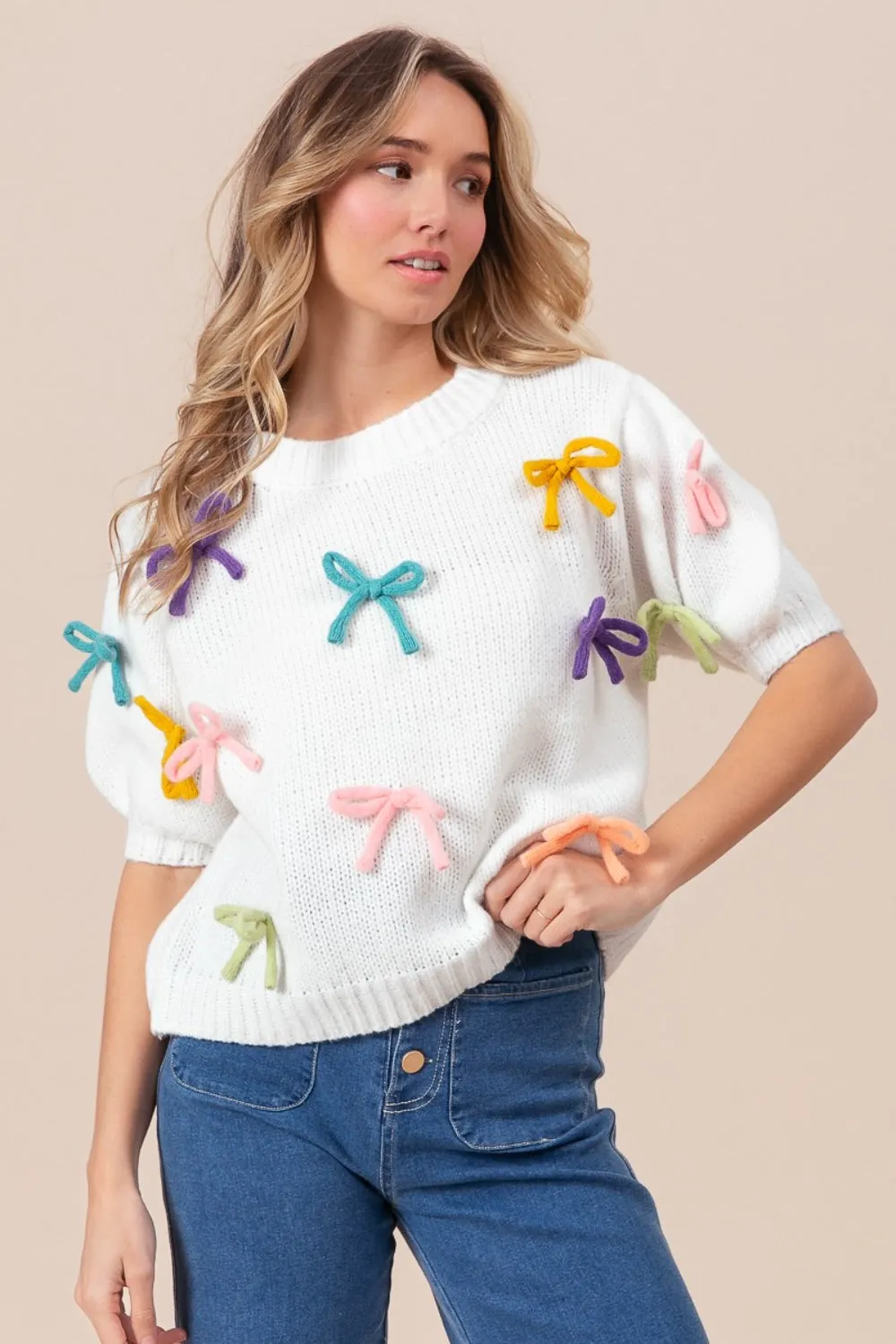 Maxct &BiBi Bow Detail Puff Sleeve Sweater