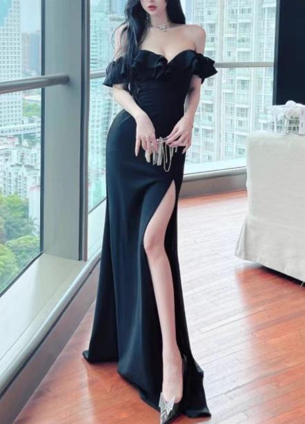 Maxct Women's Wear With Ear-rimmed Off-shoulder Bandage Dress French Style Women's Summer Party Adult Ceremony Evening Dress Dress