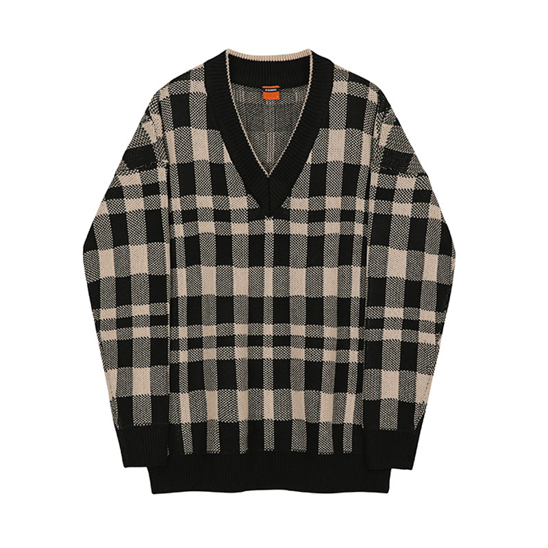 Maxct 1142 Plaid V-Neck Sweater