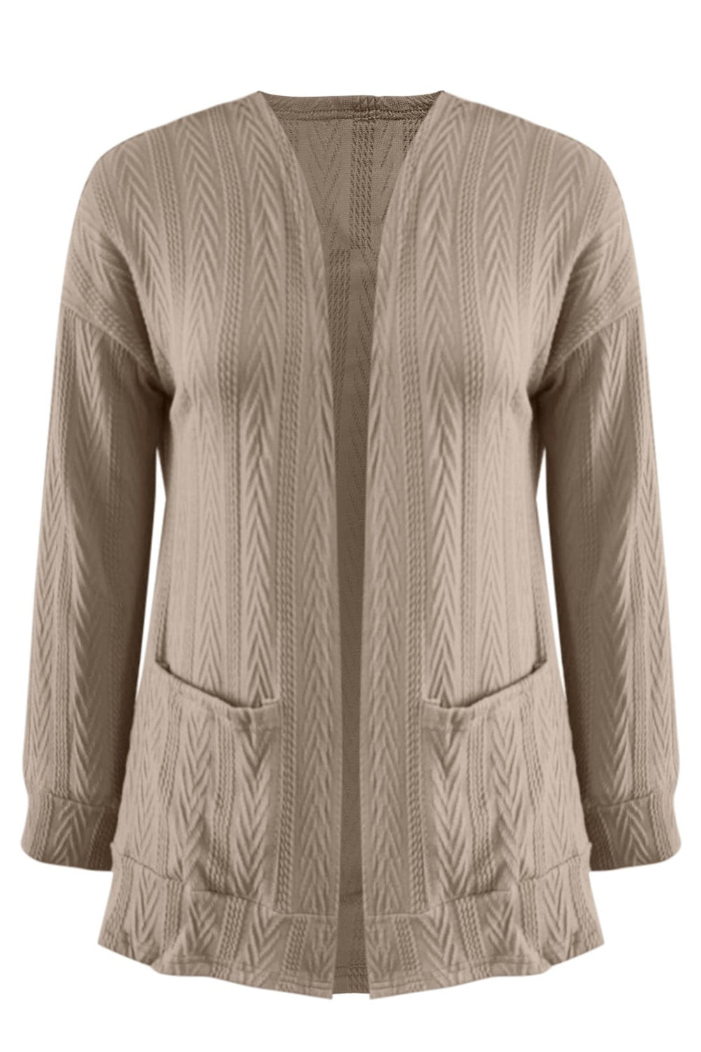 Maxct &Full Size Textured Open Front Long Sleeve Cardigan