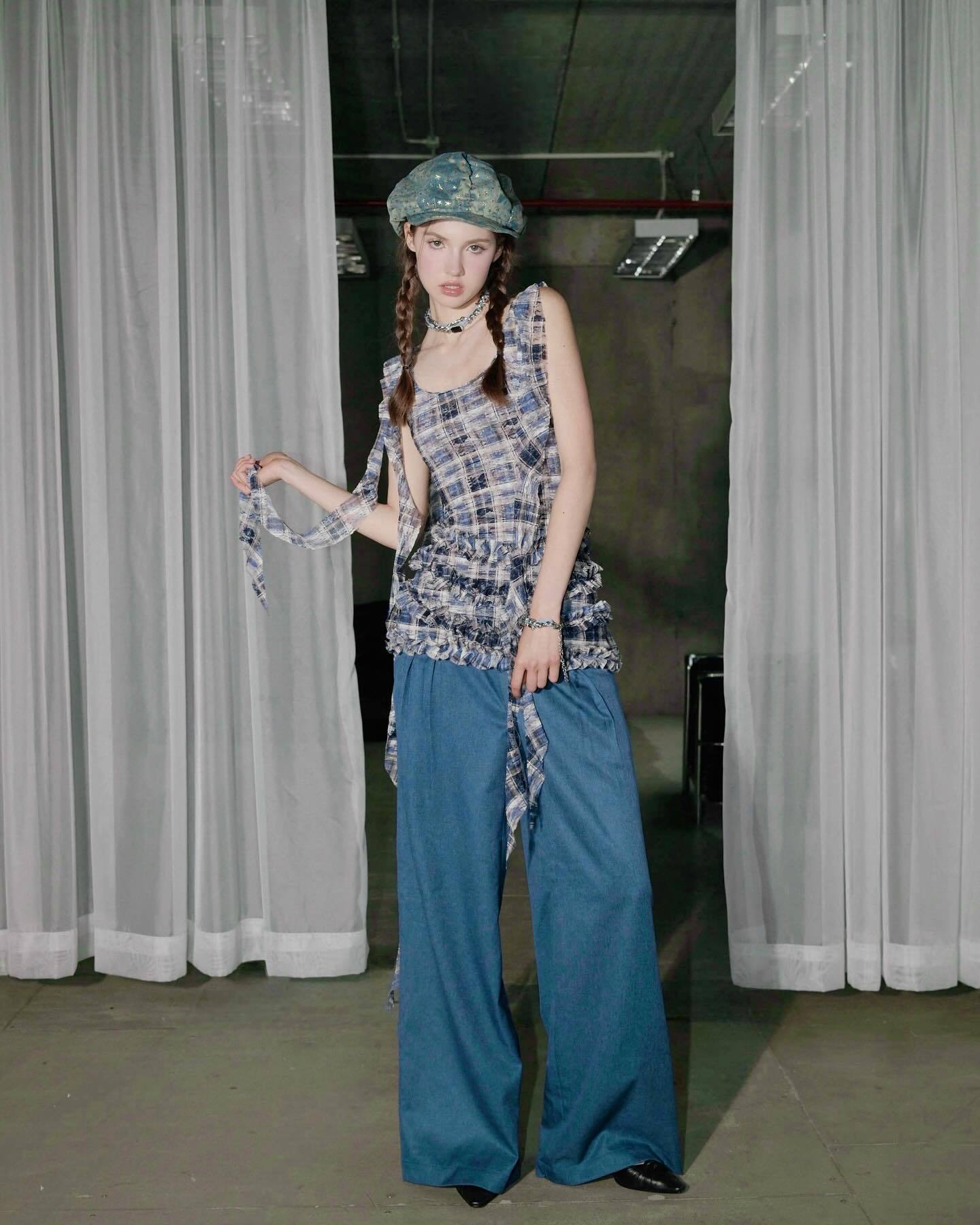Pleated Plaid Miniskirt Sleeveless Dress Maxct