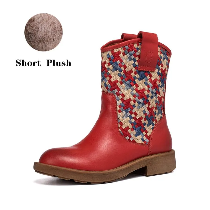 Woven Boots Mid Calf Color Blocking Design Cowgirl Boots Maxct