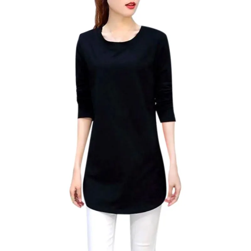 Maxct Women's O-Neck Long T-Shirts Casual Three Quarter Sleeve Spring Autumn Tops Solid Color Loose Tops