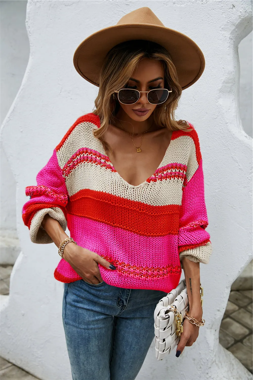 Maxct &Angel Wings Color Block Scoop Neck Sweater