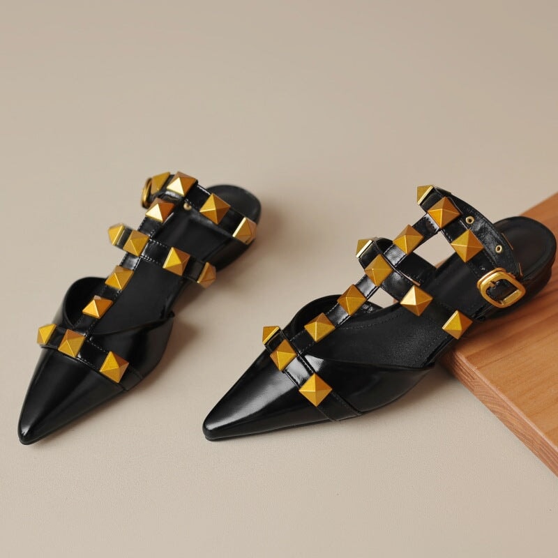 T Strap Rockstud Ankle-strap Flat Sandals Point Toe Slingback Maxct