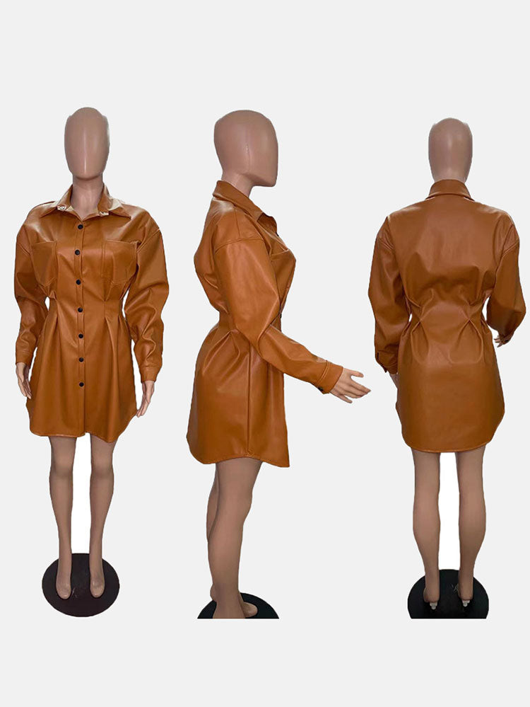 Buckle Fold Turndown Collar A Line Dresses Coat Maxct