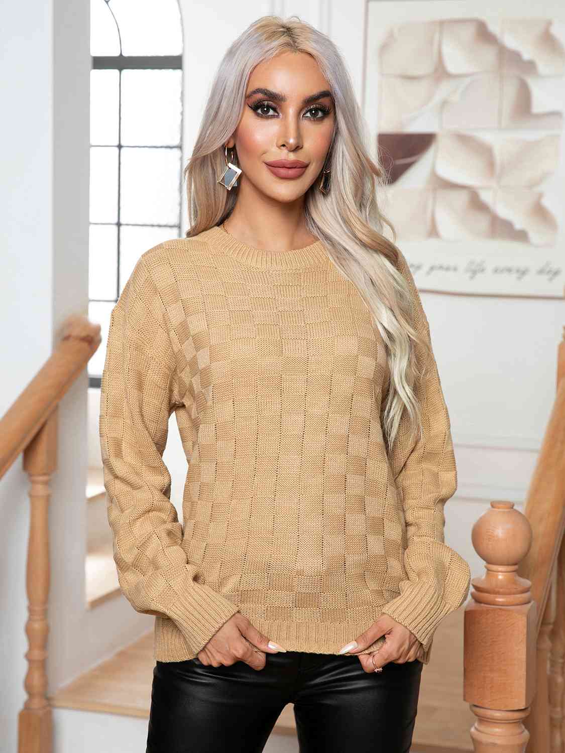 Maxct &Round Neck Drop Shoulder Sweater
