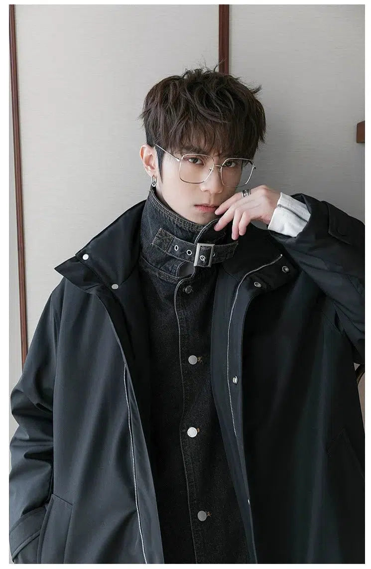 Maxct Mid-length Two-piece Denim Patchwork Coat