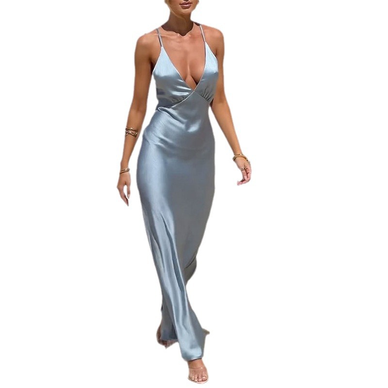Maxct jester dress to impress Summer New Low Cut Design Sexy Slim Satin Evening Dress