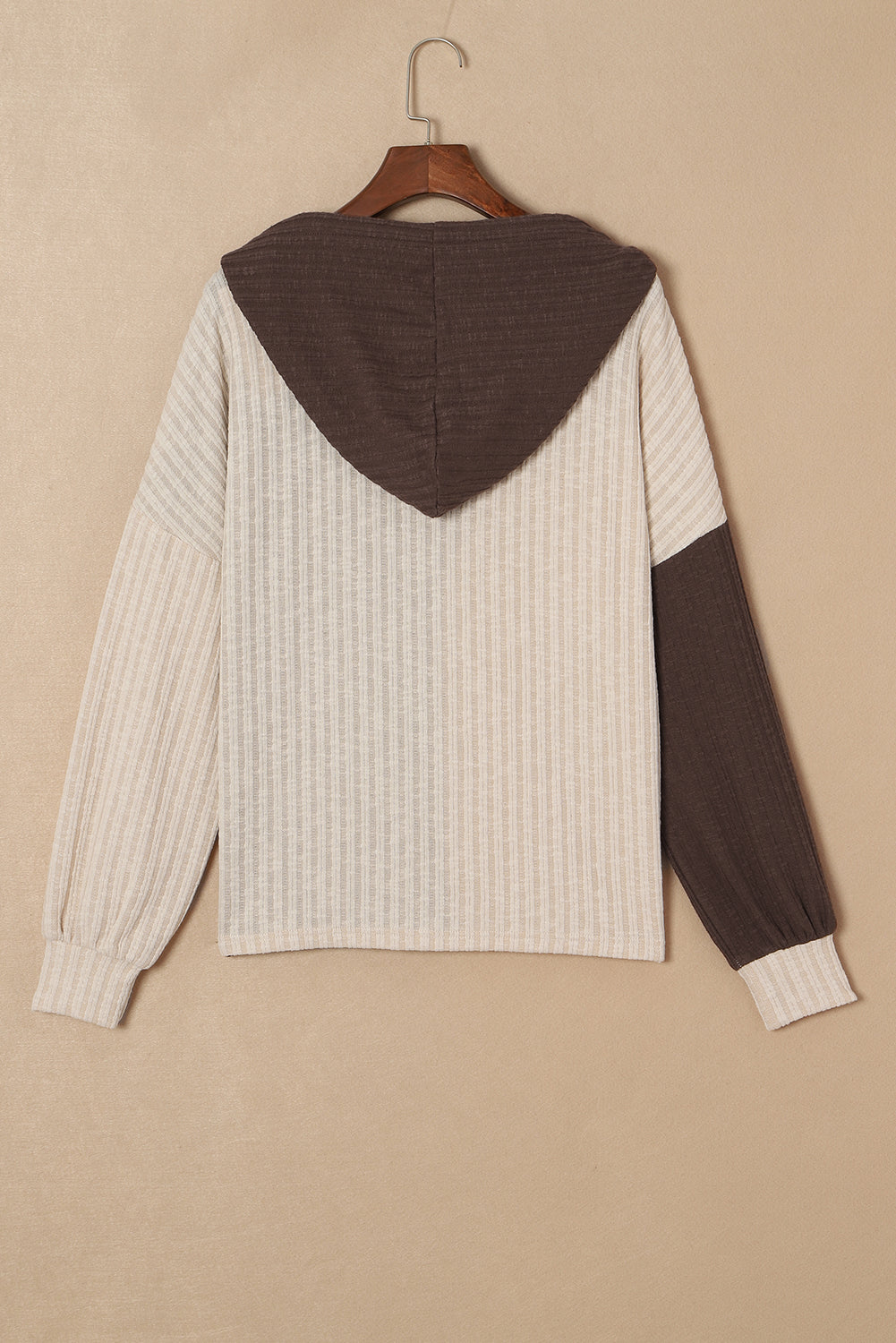 Maxct &Color Block Quarter Button Long Sleeve Hoodie