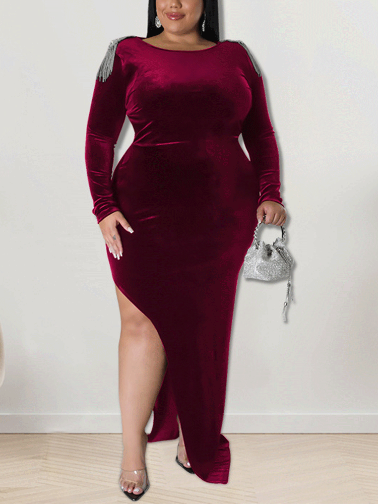 Velvet Slit Midi Dress Maxct