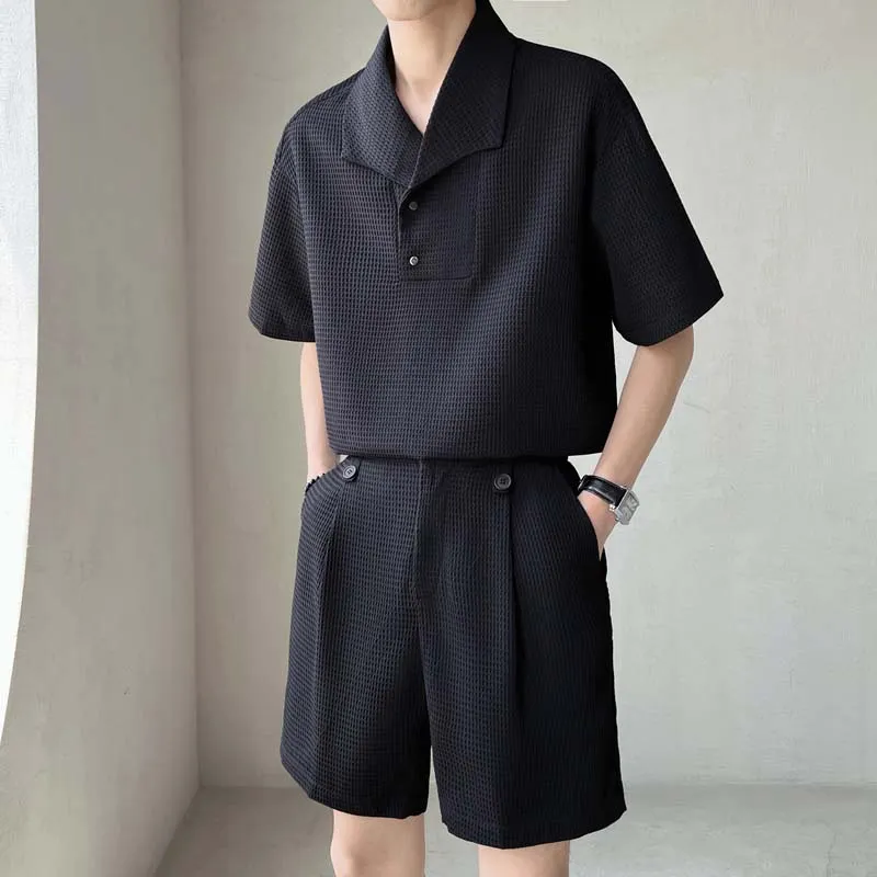 Maxct Waffle Lapel Polo Shirt Shorts Set
