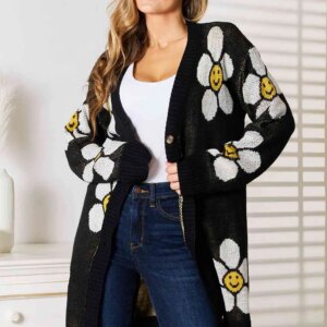 Maxct &Double Take Floral Button Down Longline Cardigan