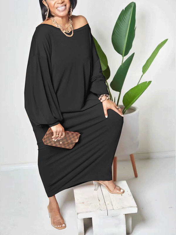 Solid Batwing Sleeve Maxi Dress Maxct