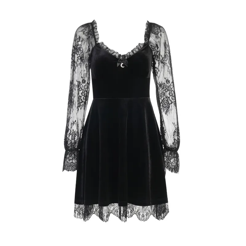Maxct cybergoth dress to impress Hy21249 Dark Style Autumn New Hip Hop Lace Fashion Chest Speaker Long Sleeve Dress