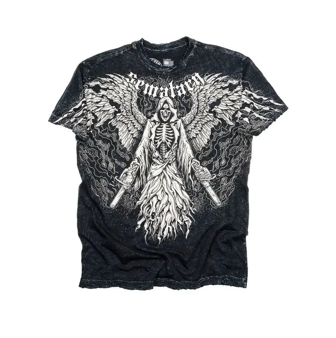 Maxct Harajuku Summer Y2K Aesthetic Print T-shirt Loose Street Rock Round Neck Cotton Short Sleeve Gothic Fashion Clothes Woman