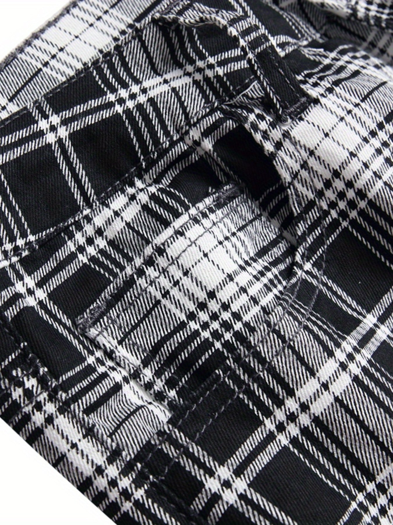 Maxct  Plaid Pattern Slim Fit Jeans, Men's Casual Mid Stretch Chic Jeans For The Four Seasons