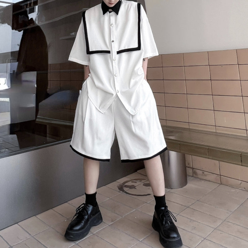 Maxct Color Contrast Short-sleeved Shirt Shorts Two-piece Set