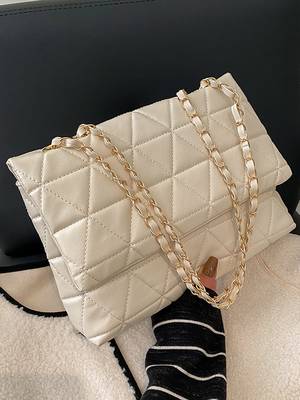 Minimalist Chevron Chain Flap Tote Bag - Women Tote Bags