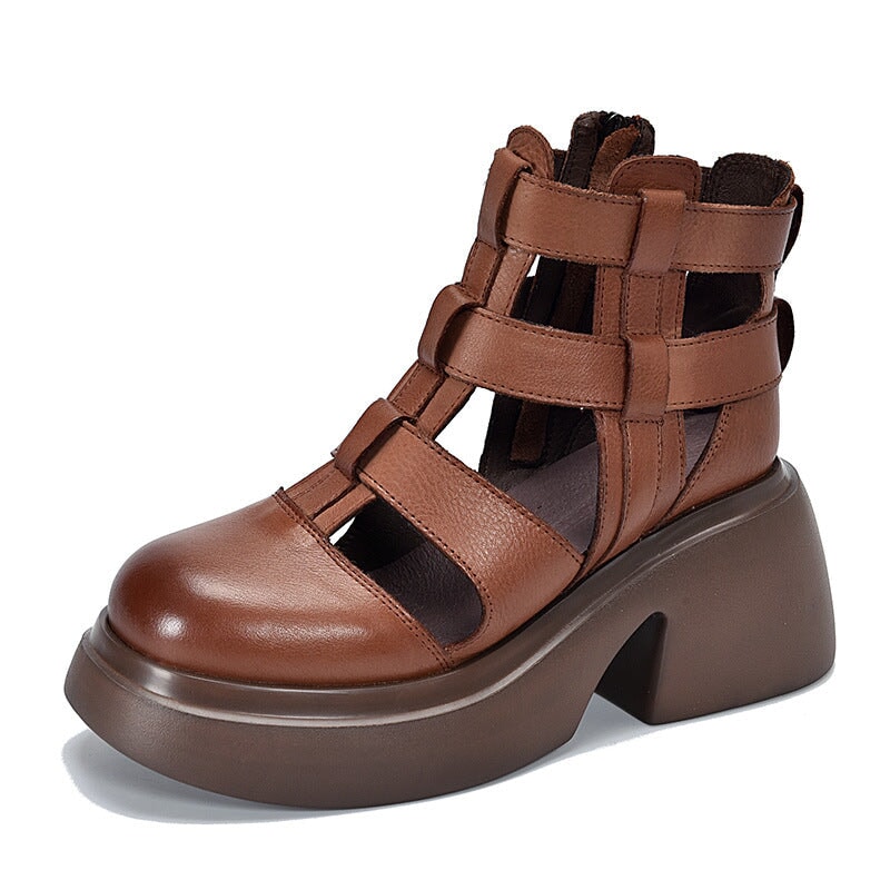 Woven Platform Gladiator Sandals with Side Zipper Maxct