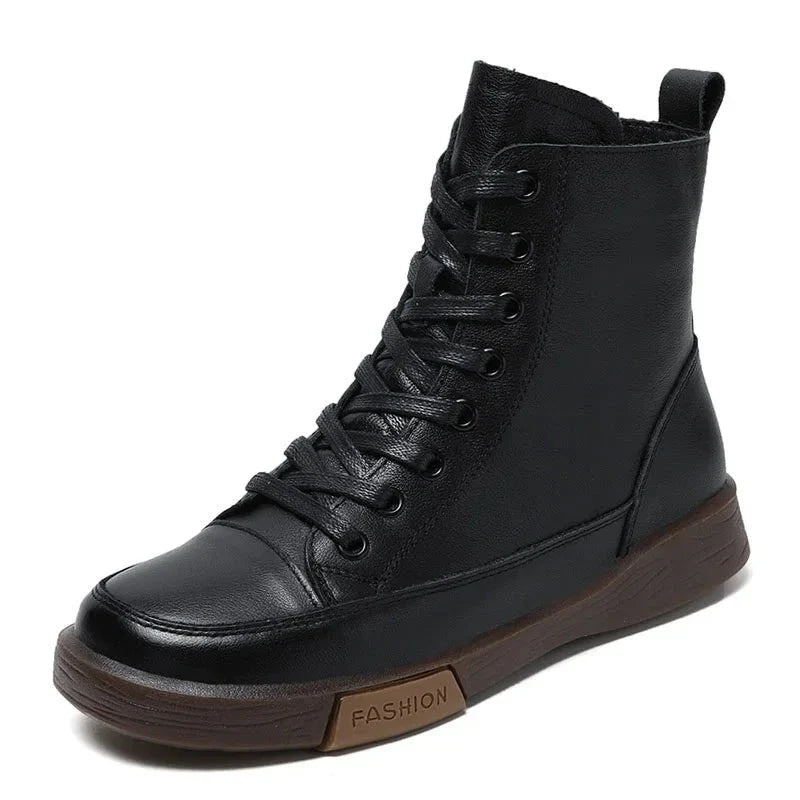 Handmade Retro Leather Ankle Boots Women's Winter Flats Maxct