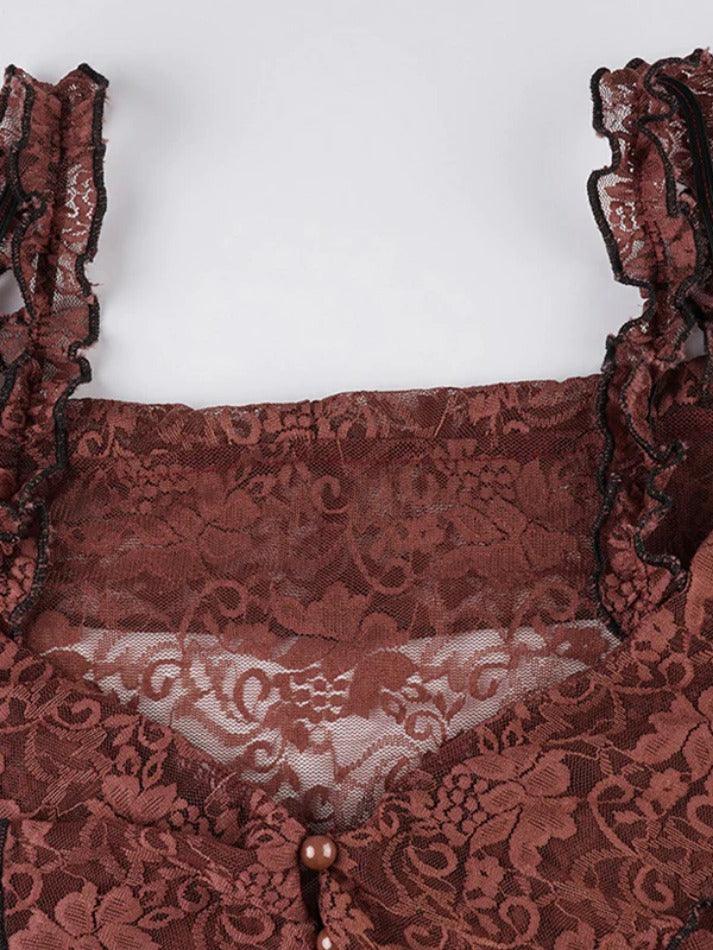Maxct-Lace Off Shoulder Lacing Cardigan Long Sleeve Blouse