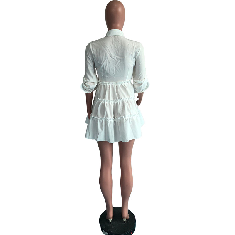 Solid Ruffles Shirt Dress Women Streetwear Half Sleeve Buttons Up High Waist Mini Dress Summer Casual Party Dresses