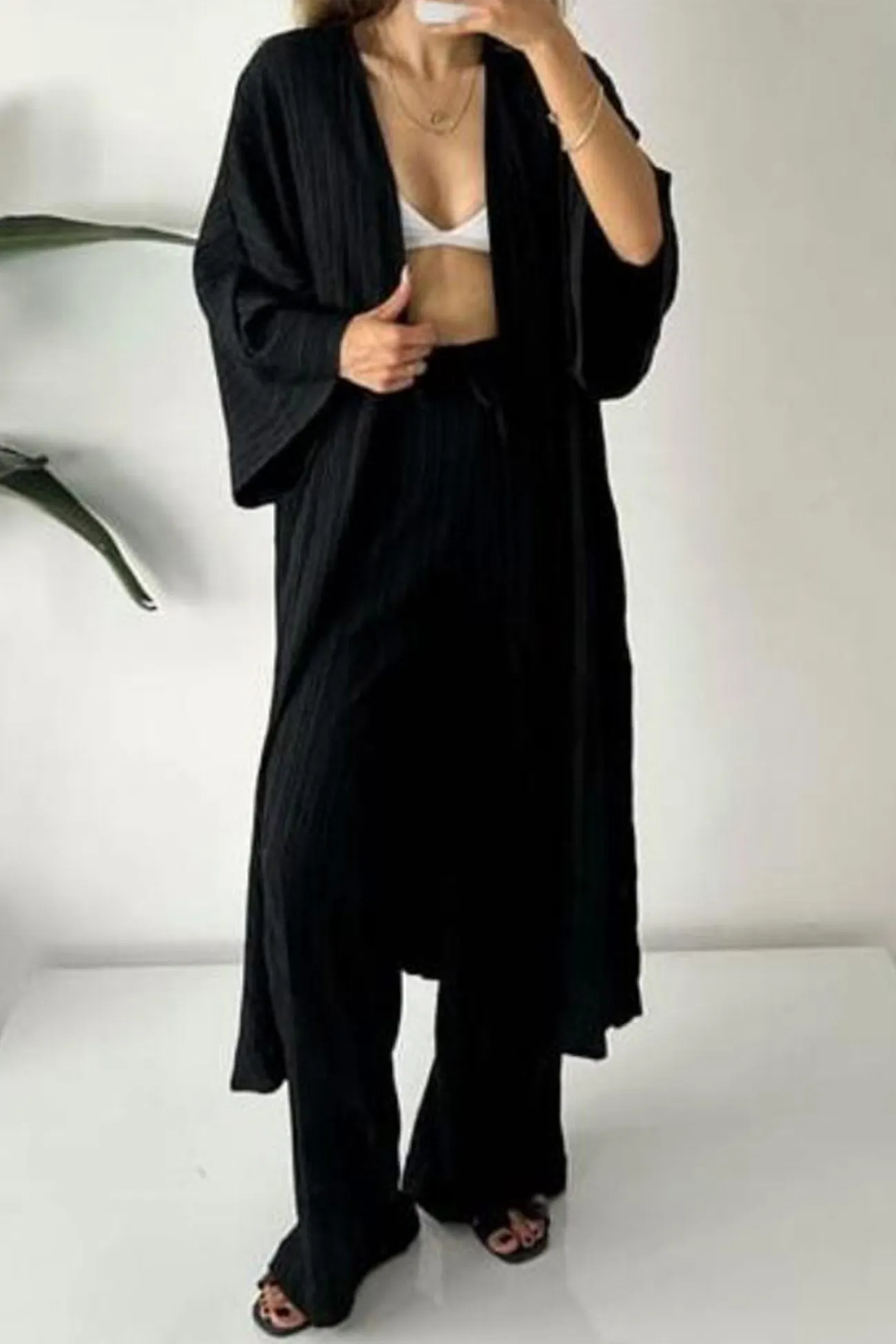 OLCooL Wrinkled Texture Open Front Cardigan Suits